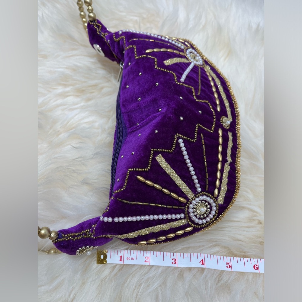 Fortune Cookie Bag Purple Velvet Encrusted with Beads NWOT - Picture 9 of 12